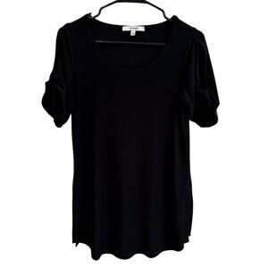 Sympli Canada 2 Lagenlook Black Solid Cold Shoulder Tunic Top